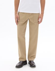 Pantalon straight 100% coton poche plaqué - beige