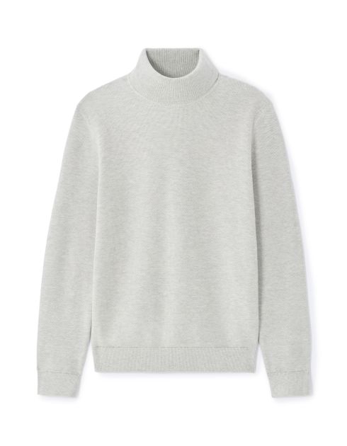Pull piqué col roulé 100% coton - gris