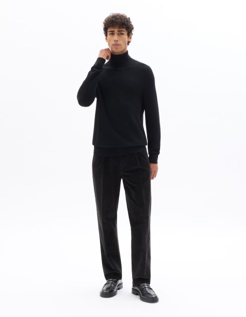 Pull piqué col roulé 100% coton - noir
