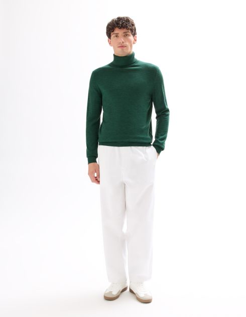 Pull col roulé slim 100% laine mérinos - vert foncé