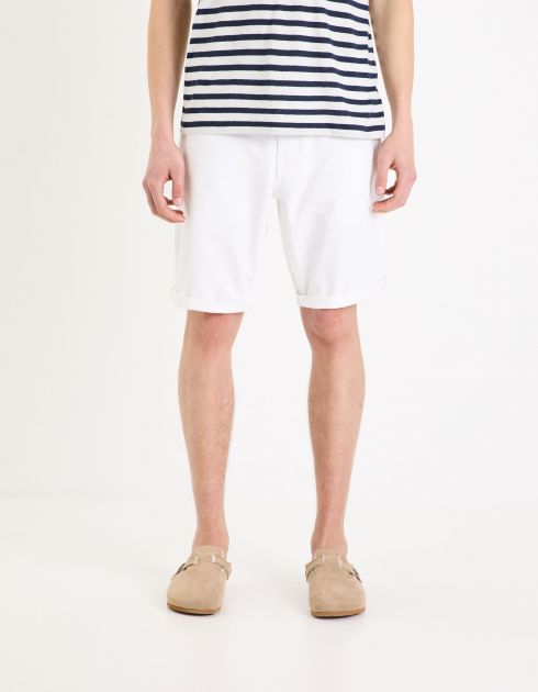 Short en coton effet maille - blanc