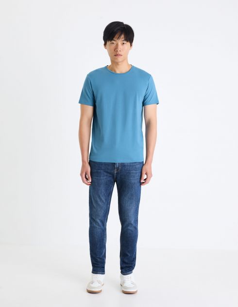 T-shirt à col rond en coton stretch - bleu