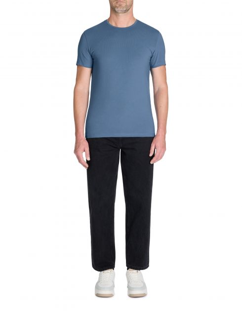 T-shirt slim col rond en coton stretch - marine