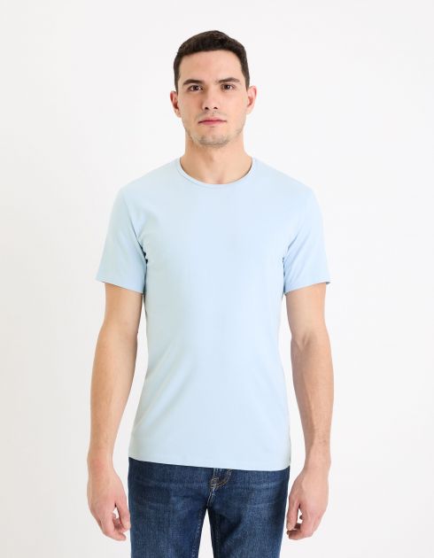 T-shirt col rond coton stretch - bleu