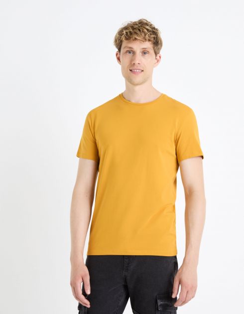 T-shirt col rond coton stretch - jaune