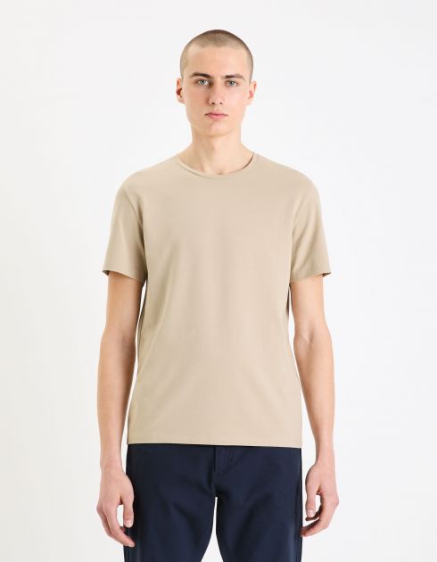 T-shirt à col rond en coton stretch - beige