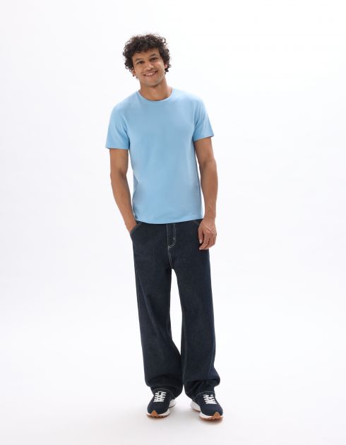 T-shirt slim col rond en coton stretch - bleu clair
