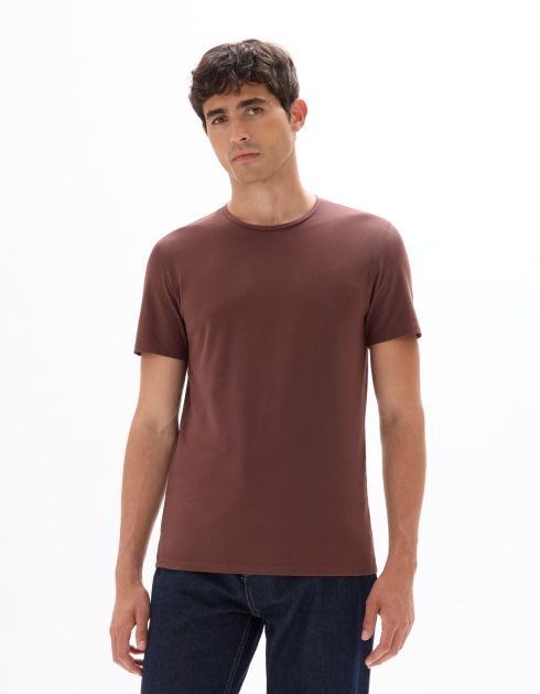 T-shirt slim col rond en coton stretch - bordeaux