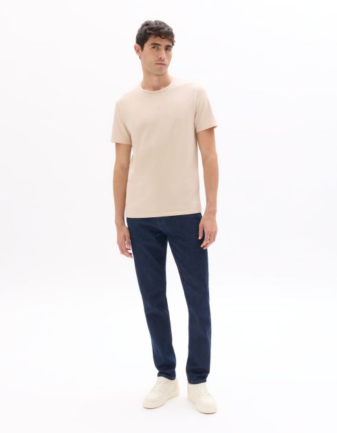 T-shirt slim col rond en coton stretch - beige