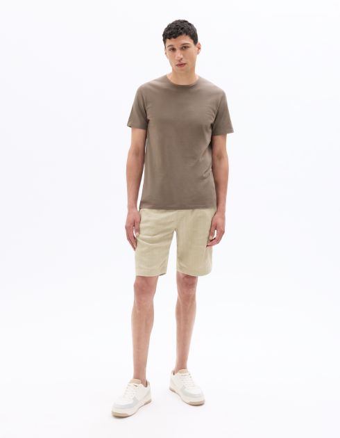 T-shirt slim col rond en coton stretch - gris taupe