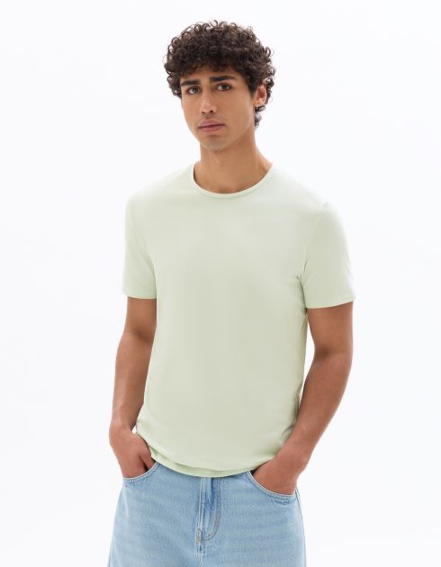 T.03 T-shirt slim col rond en coton stretch - vert menthe