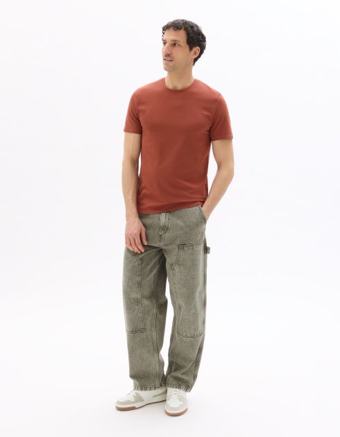 T-shirt slim col rond en coton stretch - rouge