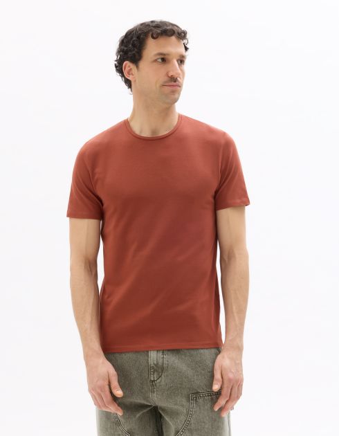 T-shirt slim col rond en coton stretch - rouge