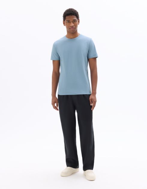 T-shirt slim col rond en coton stretch - bleu délavé