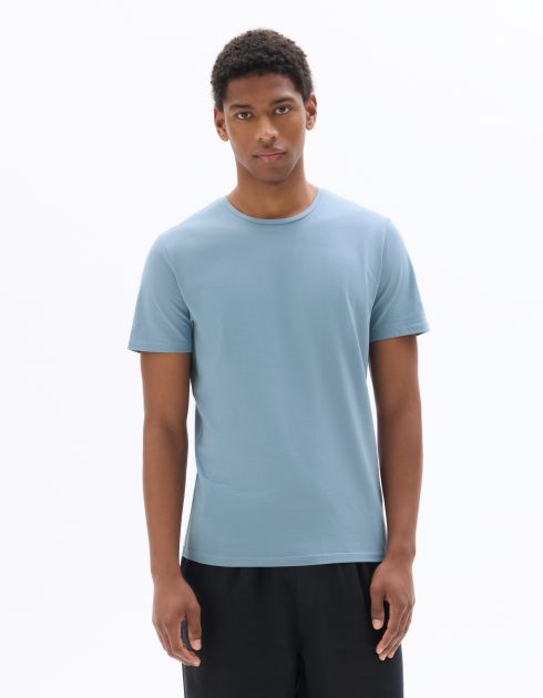 T-shirt slim col rond en coton stretch - bleu délavé