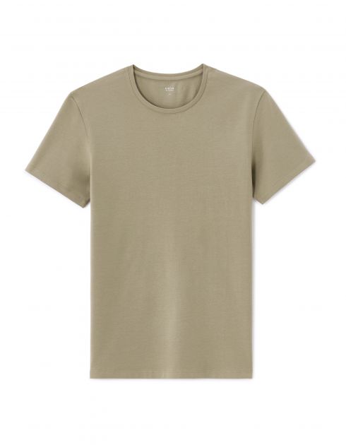 T-shirt slim col rond en coton stretch - laurier