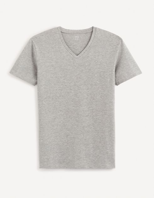 T-shirt col V slim stretch - gris chine