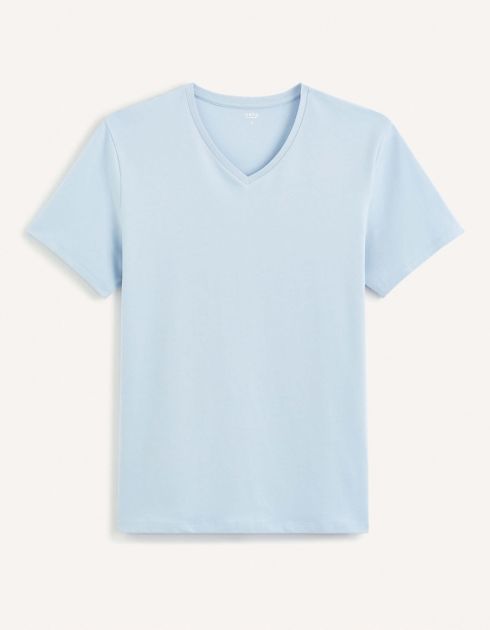 T-shirt col V coton stretch - bleu clair
