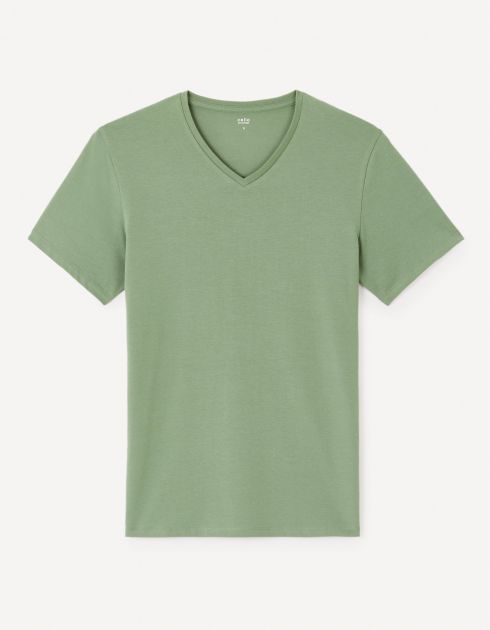 T-shirt col v en coton stretch - vert