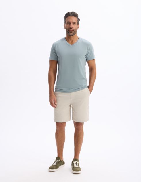 T-shirt slim col v en coton stretch - vert de gris