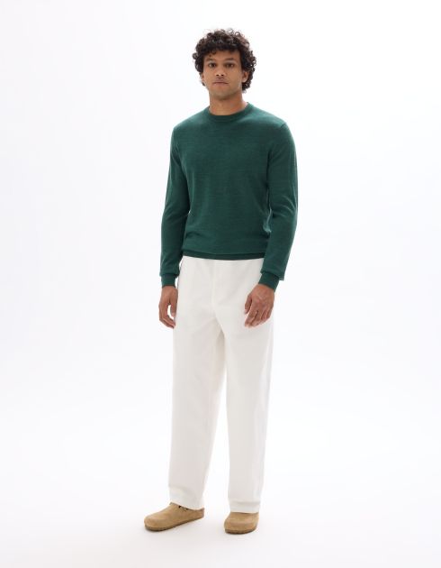 Pull col rond 100% laine mérinos - vert foncé