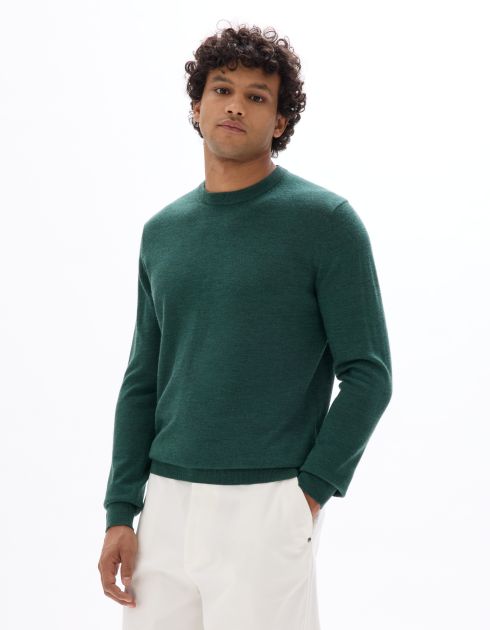 Pull col rond 100% laine mérinos - vert foncé