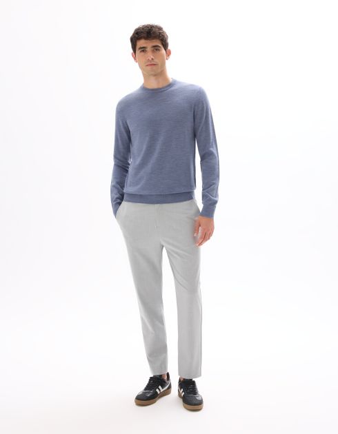 Pull col rond 100% laine mérinos - gris moyen