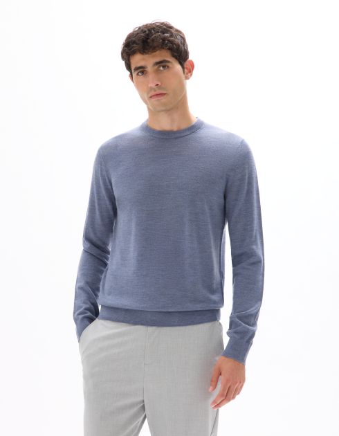 Pull col rond 100% laine mérinos - gris moyen