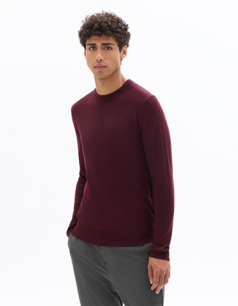 Pull col rond 100% laine mérinos - rouge foncé