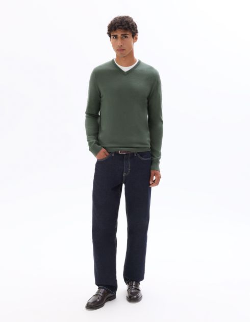 Pull col V 100% laine mérinos - vert