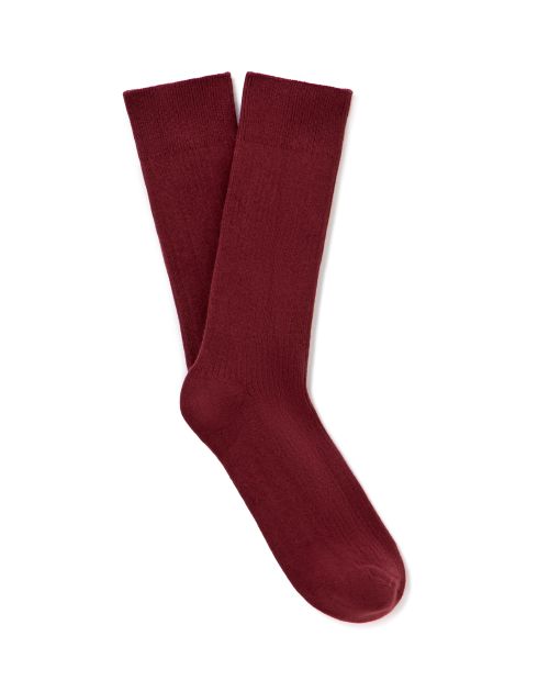 Chaussettes hautes unies côtelées - bordeaux