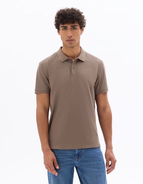 Polo piqué regular 100% coton - gris taupe foncé