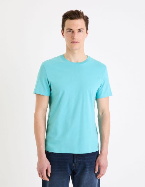 T-shirt col rond en coton - bleu clair