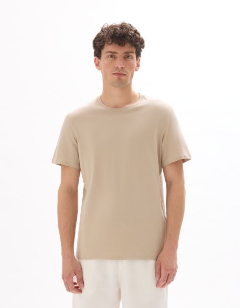 T-shirt regular col rond 100% coton - beige