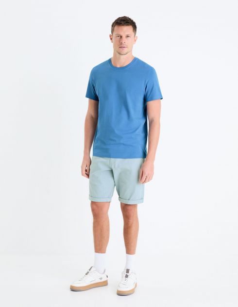 T-shirt straight col rond 100% coton - bleu ciel