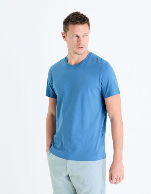 T-shirt straight col rond 100% coton - bleu ciel