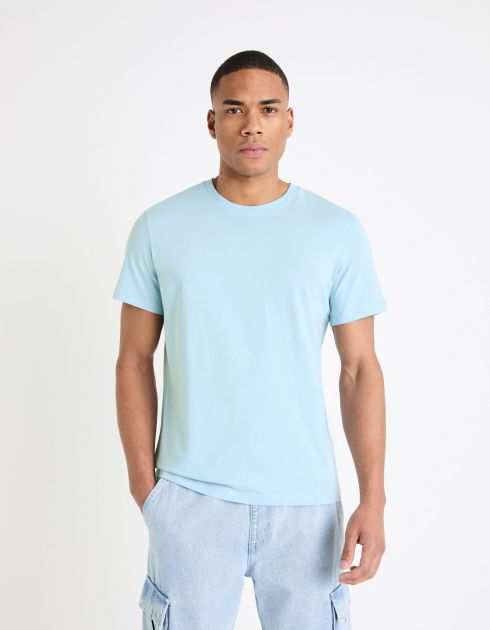 T-shirt col rond en coton - bleu