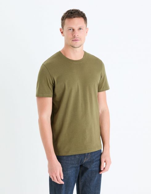 T-shirt straight col rond 100% coton - kaki