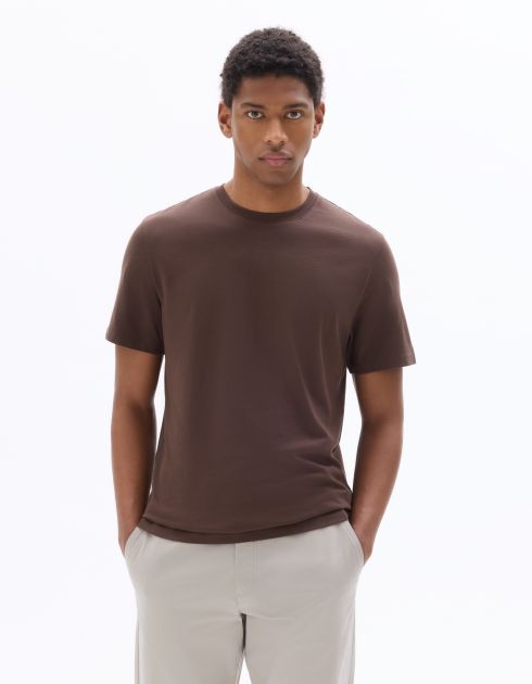 T-shirt regular col rond 100% coton - marron