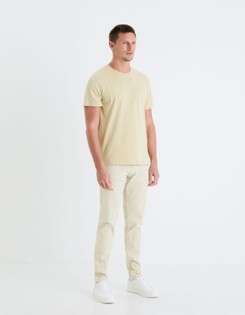 T-shirt straight col rond 100% coton - beige clair