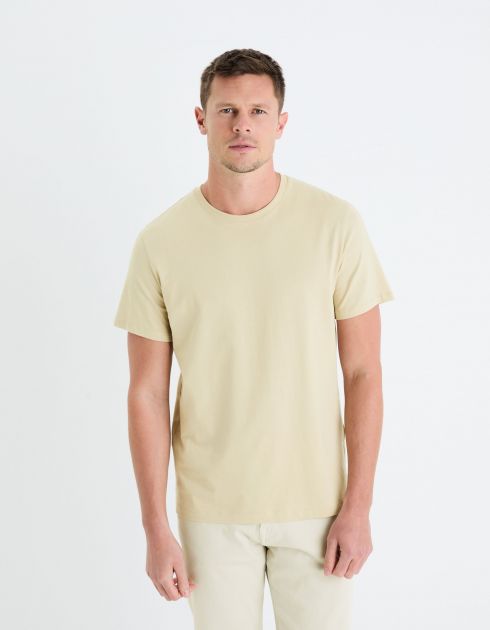 T-shirt straight col rond 100% coton - beige clair