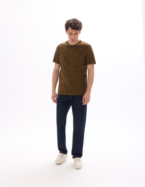 T-shirt regular col rond 100% coton - marron