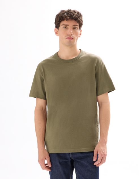 T-shirt boxy col rond 100% coton - marron