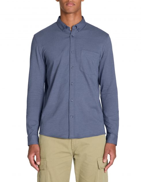 Chemise regular en piqué de coton - bleu