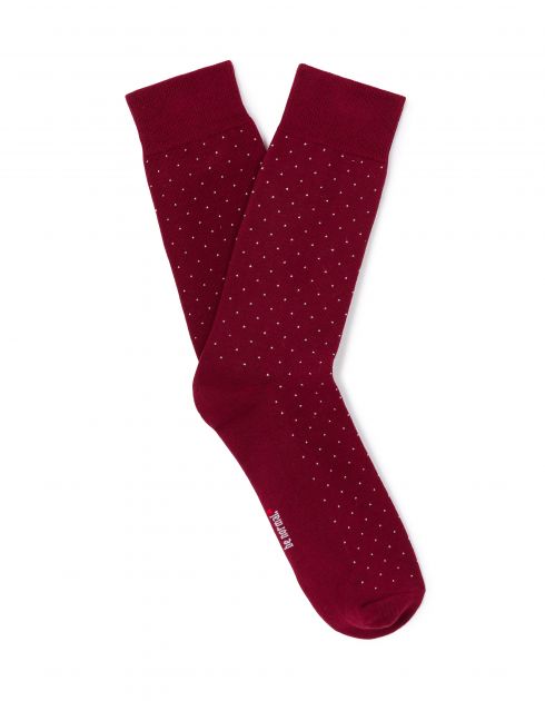 Chaussettes hautes sport en coton stretch - bordeaux à pois
