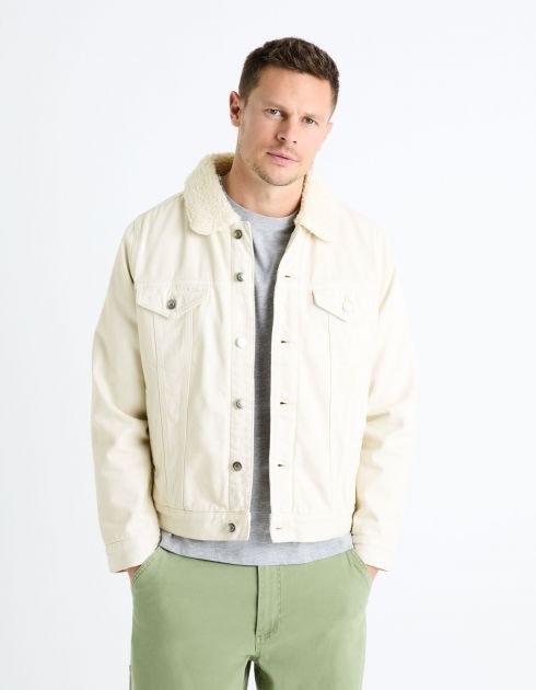 Blouson denim doublé sherpa - écru