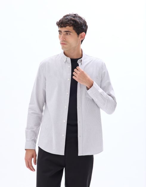 Chemise regular à rayures 100% coton oxford - bordeaux