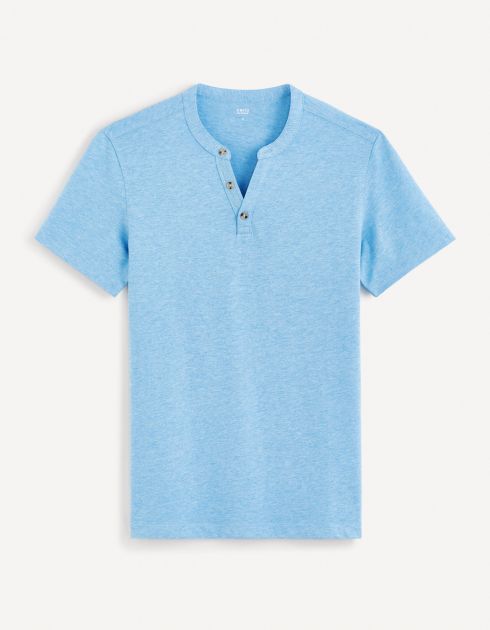 T-shirt col henley coton mélangé - bleu