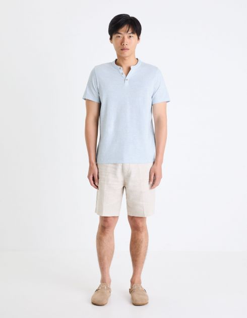 T-shirt col henley en coton mélangé - bleu clair