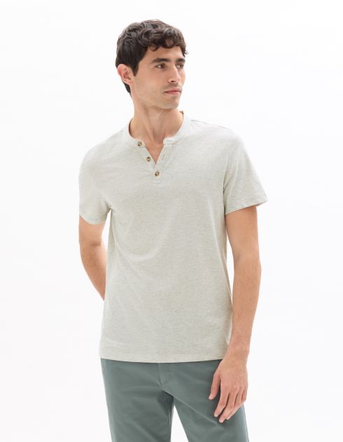 T-shirt regular col tunisien coton mélangé - gris clair